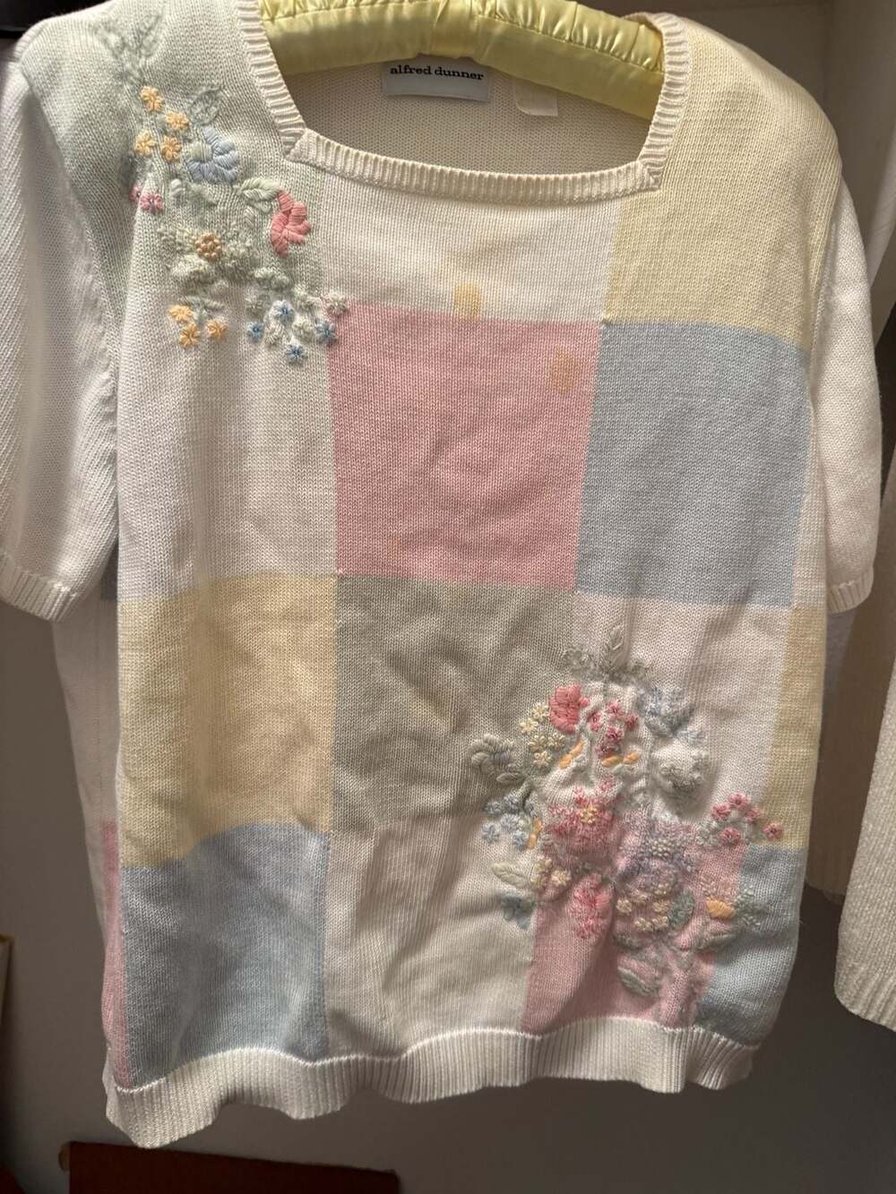 Alfred Dunner Floral Patchwork Sweater Size L Pastel